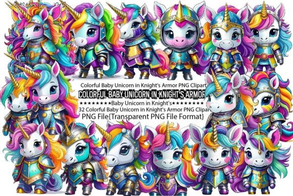 Download Colorful Baby Unicorn in Knight's Armor - Premium Resources