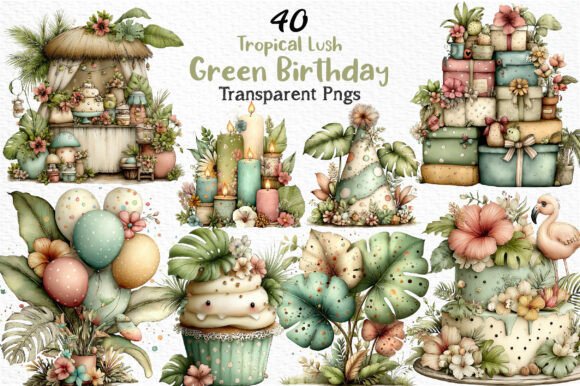 Download Tropical Lush Green Birthday Clipart Png - Green Collection