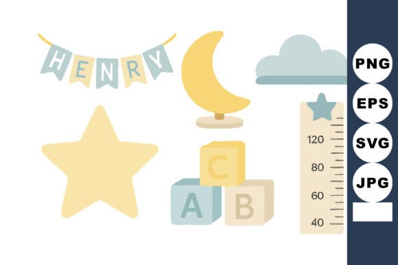 Download Baby Nursery Decor Elements with Moon St - Elements Collection