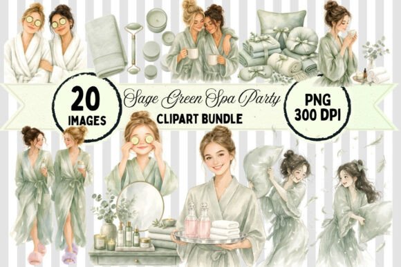 Download Sage Green Spa Party Clipart Bundle - Green Collection