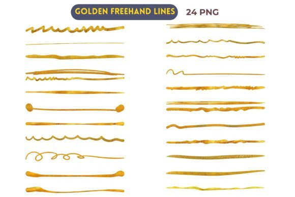 Download 24 Freehand Metallic Gold Lines - Freehand Collection