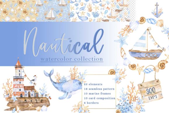 Download Nautical Watercolor Collection - Collection Collection