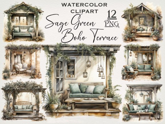 Download Sage Green Boho Terrace PNG Bundle - Green Collection
