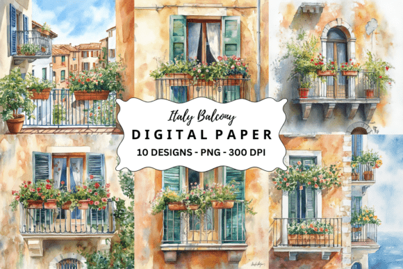 Download Watercolor Italy Balcony Background - Premium Resources