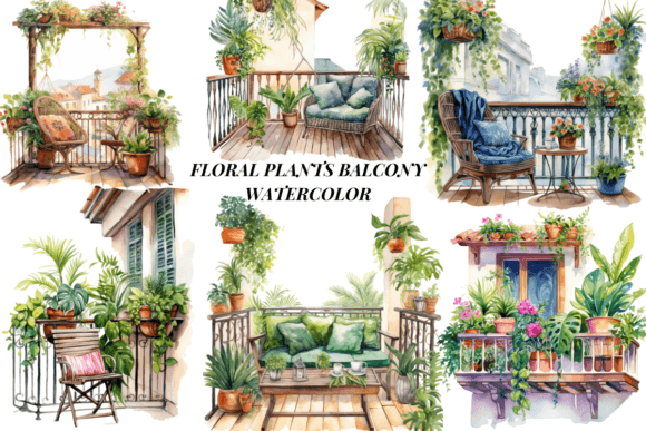 Download Floral Plants Balcony Watercolor - Balcony Collection